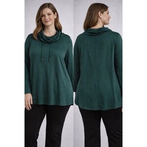Magaschoni Cowl Neck Top Womens 3X Green Modal Blend Minimalist Luxury